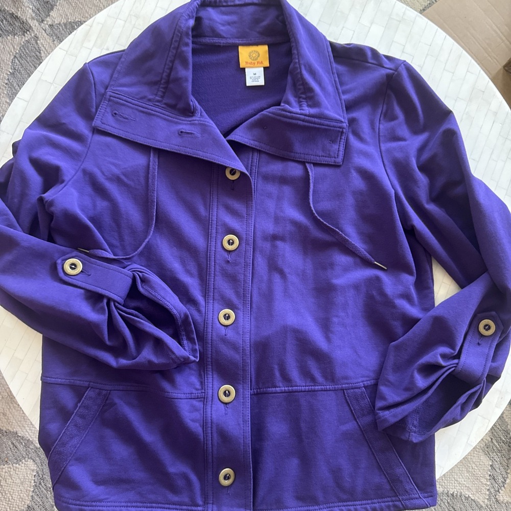 Ruby Rd Sz M Purple French Terry Button Jacket Top Casual Resort Comfy Stretchy - Picture 6 of 8